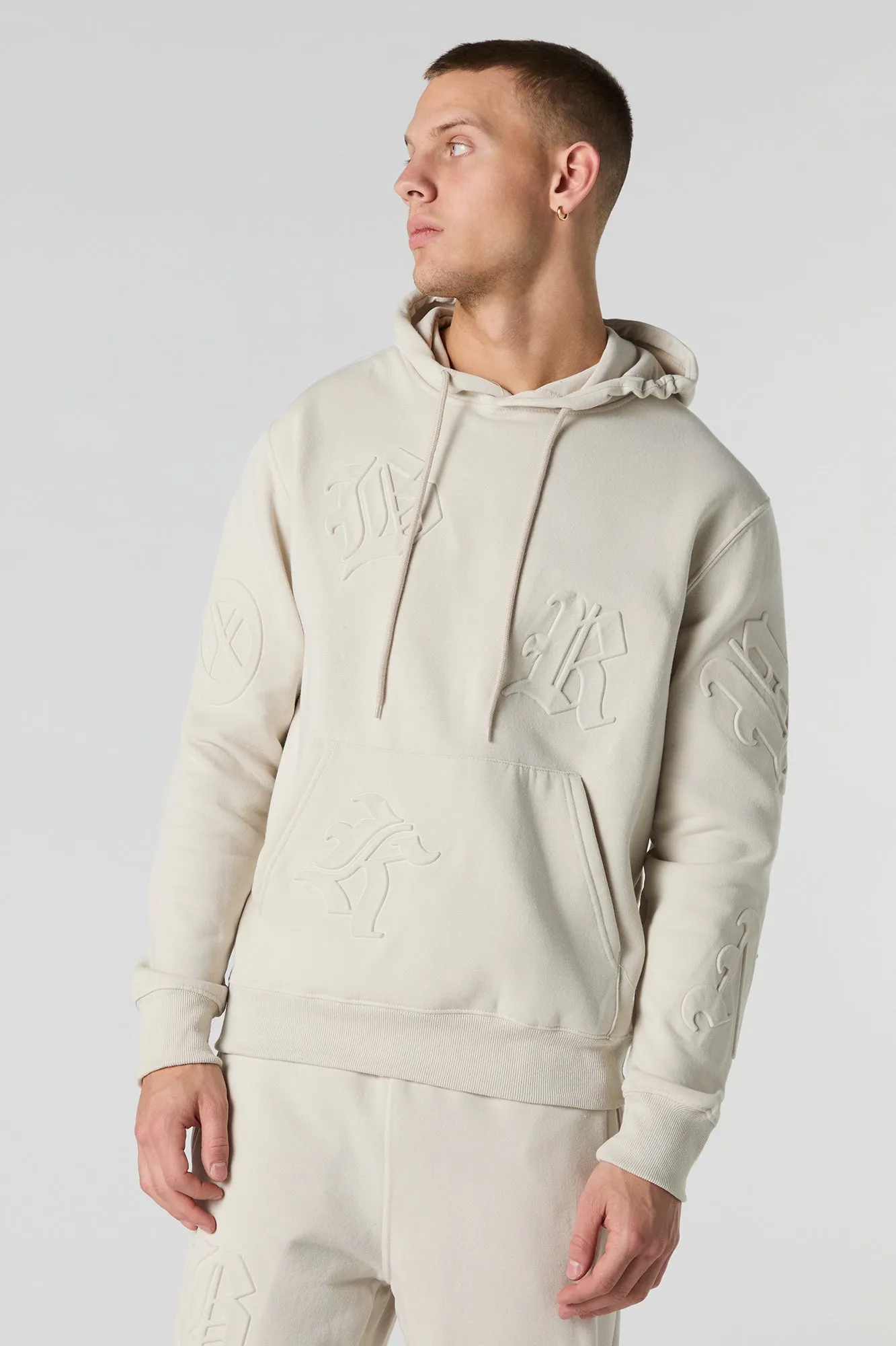 Letter Embossed Fleece Hoodie
