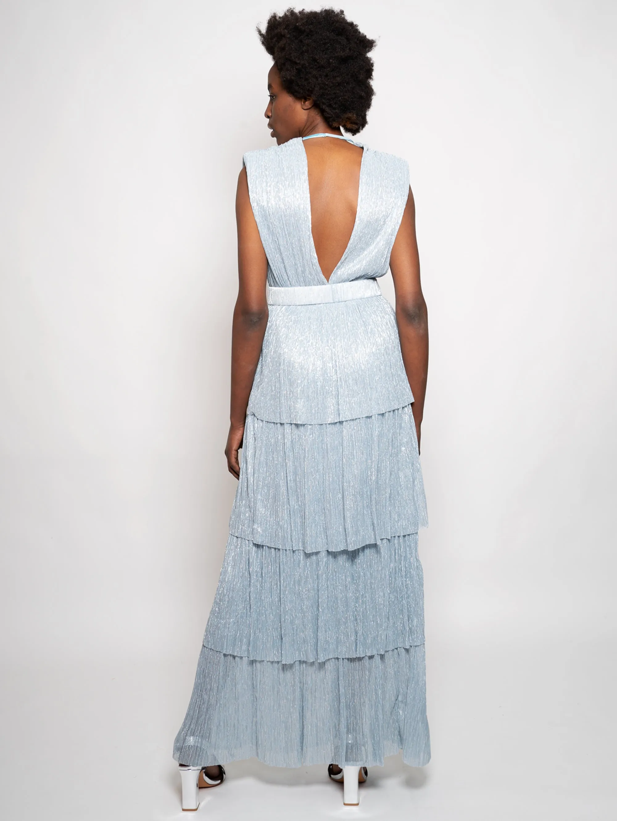 Long Blue Pleated Dress