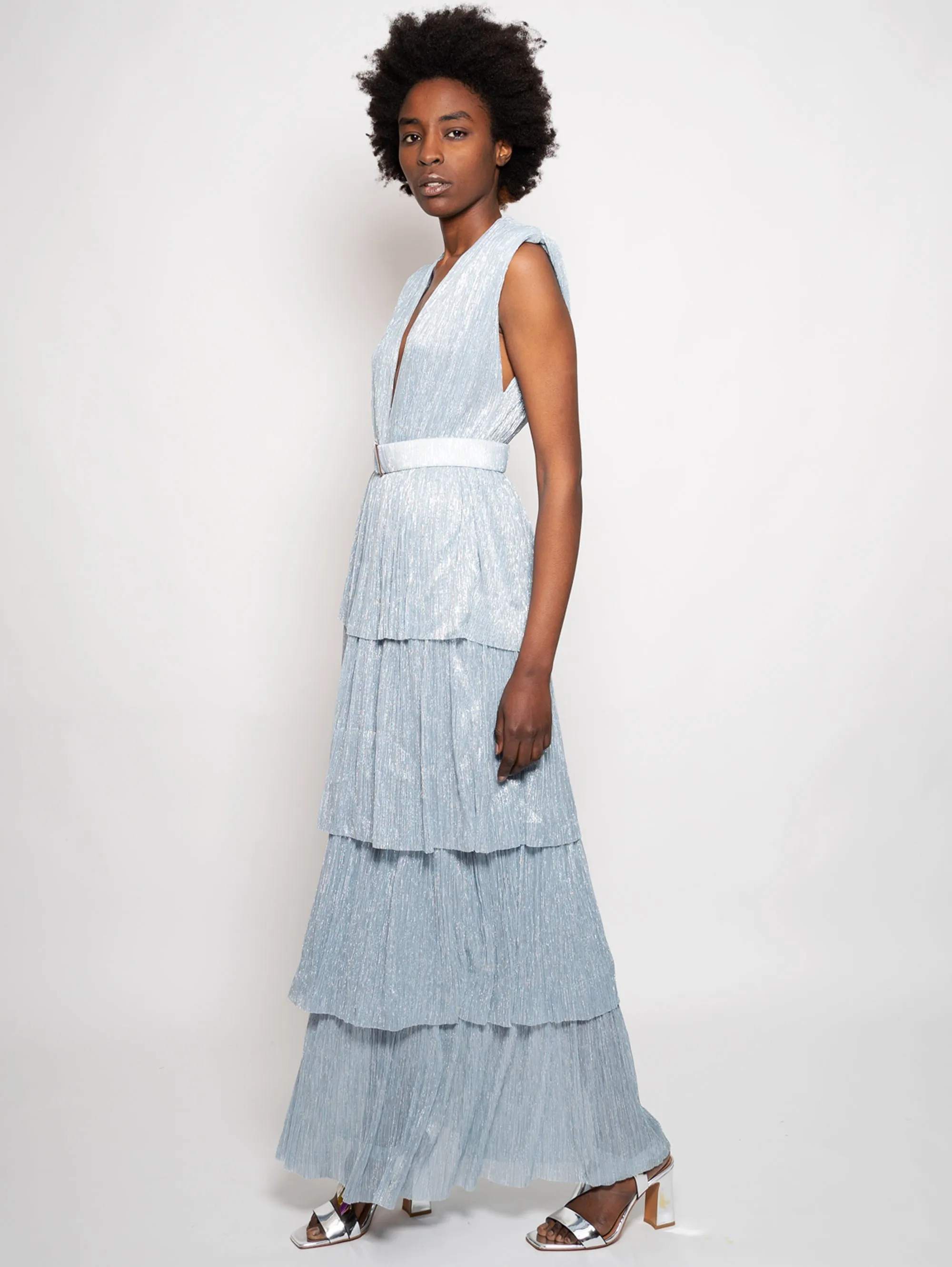 Long Blue Pleated Dress
