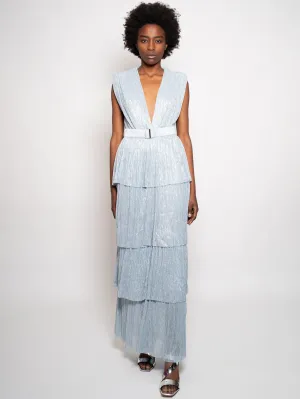 Long Blue Pleated Dress