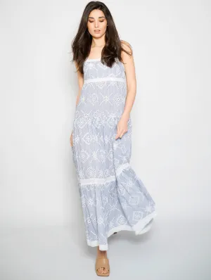 Long Dress in Indigo Sangallo