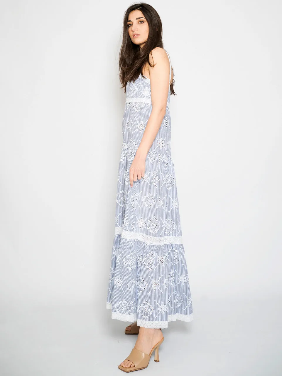 Long Dress in Indigo Sangallo