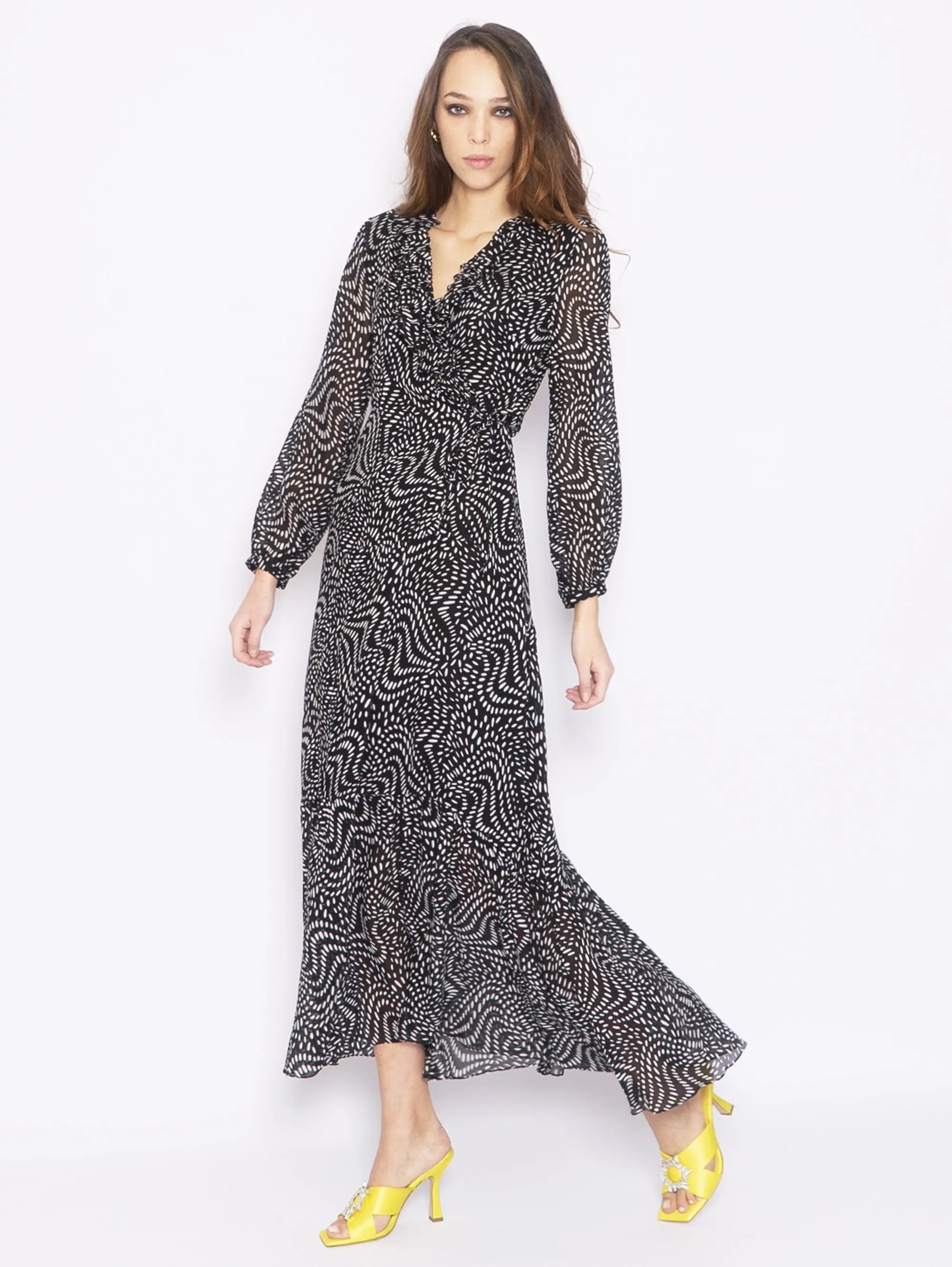 Long dress with asymmetric polka dot print - Black / Binco