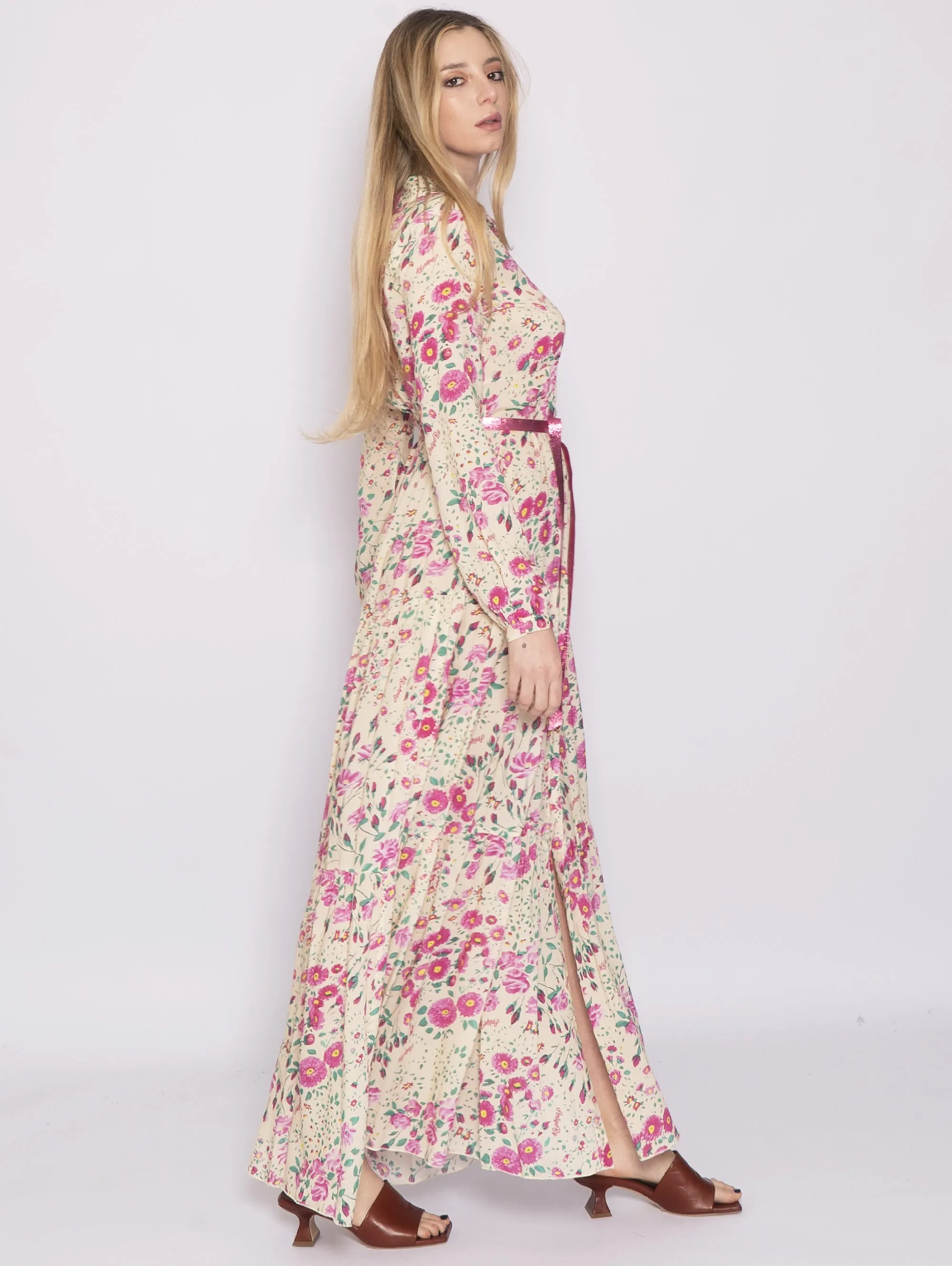 Long White Fuxy Printed Dress