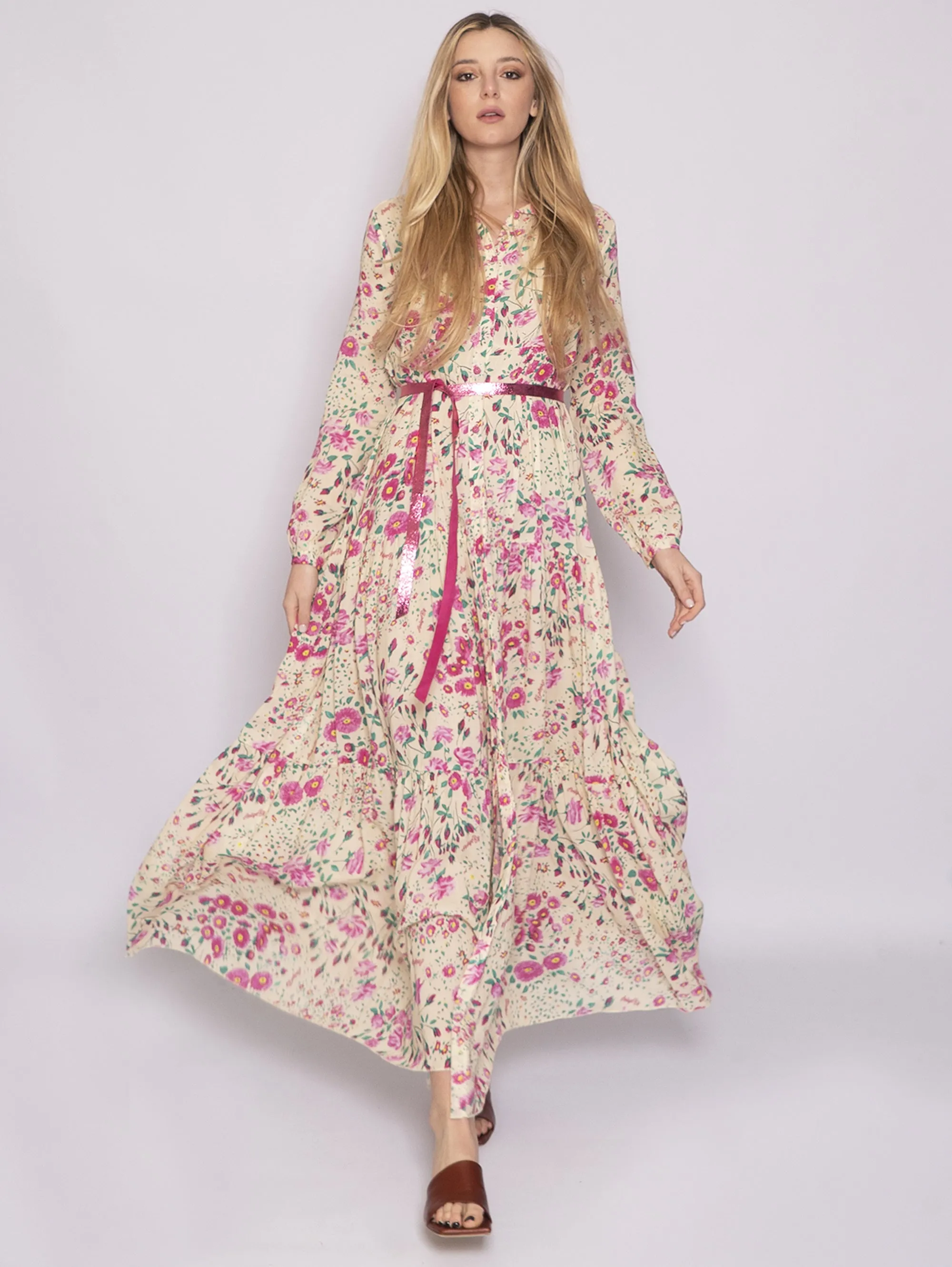 Long White Fuxy Printed Dress