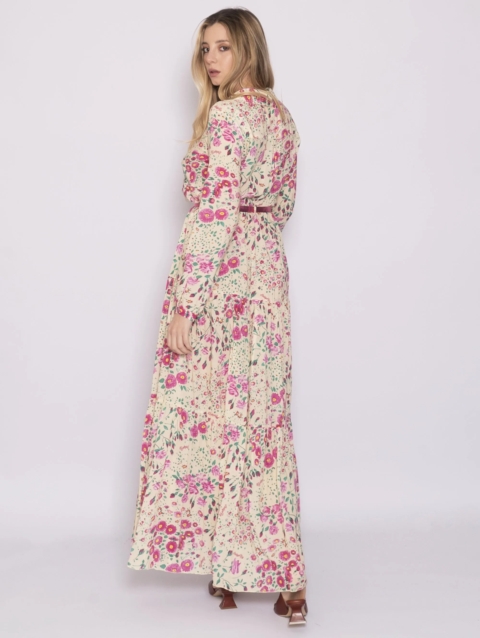 Long White Fuxy Printed Dress