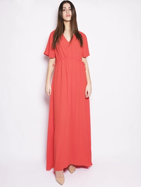 Long Dress with Orange V-Neck