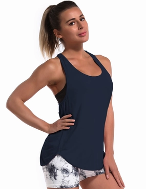 Loose Fit Racerback Tank Top darknavy_Biking
