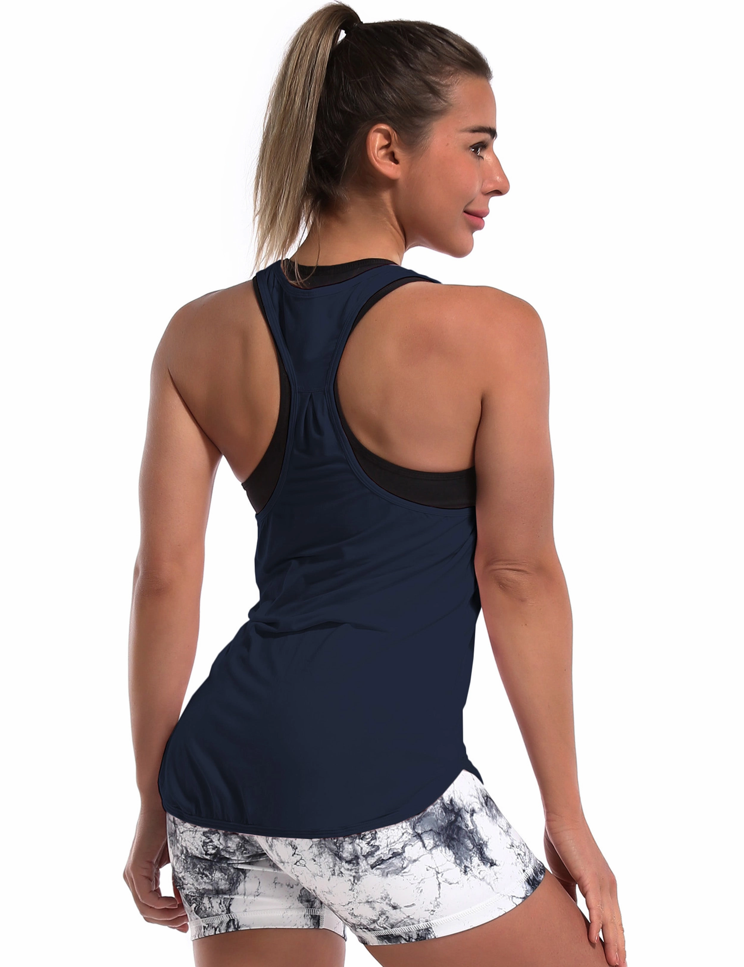 Loose Fit Racerback Tank Top darknavy_Biking