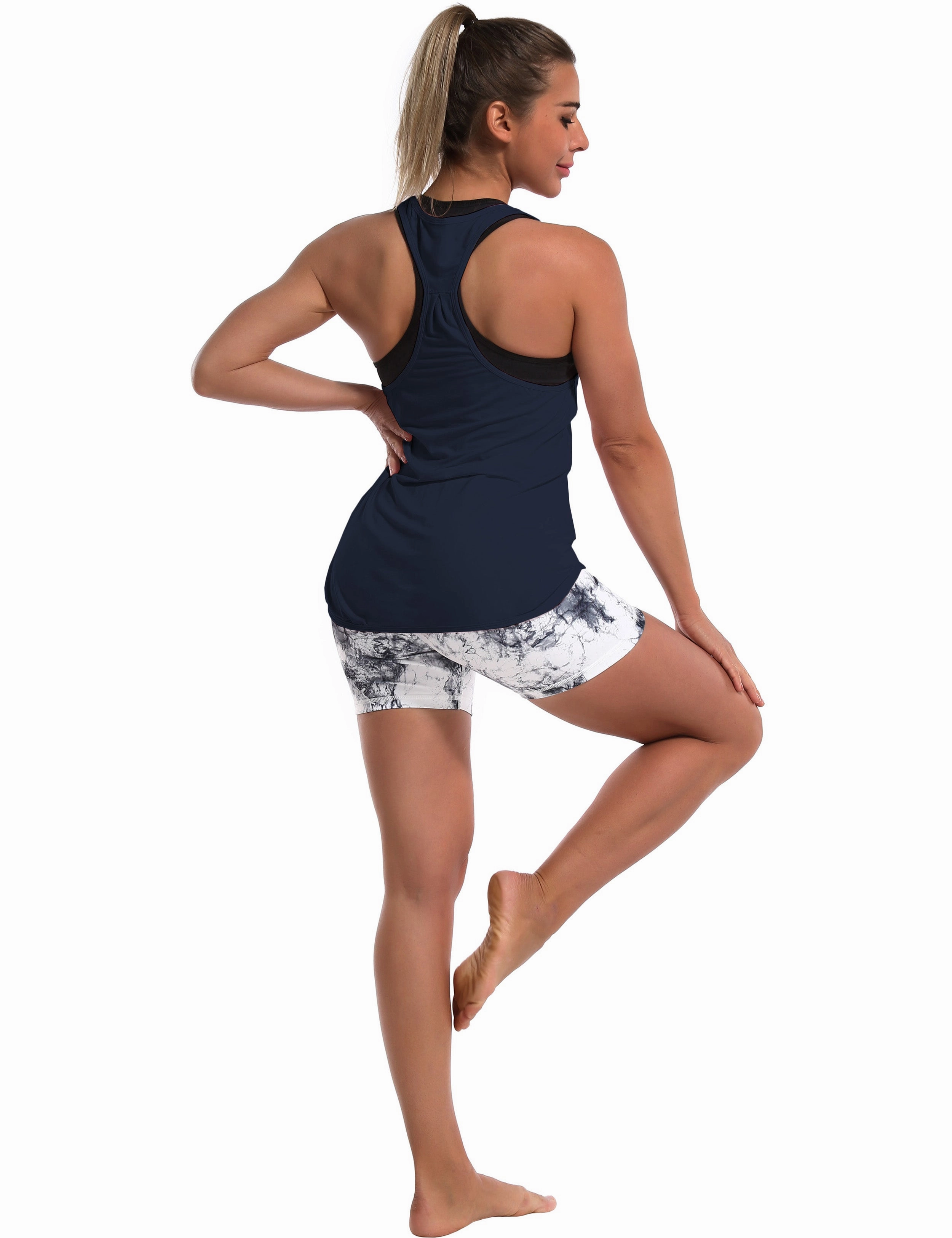 Loose Fit Racerback Tank Top darknavy_Biking