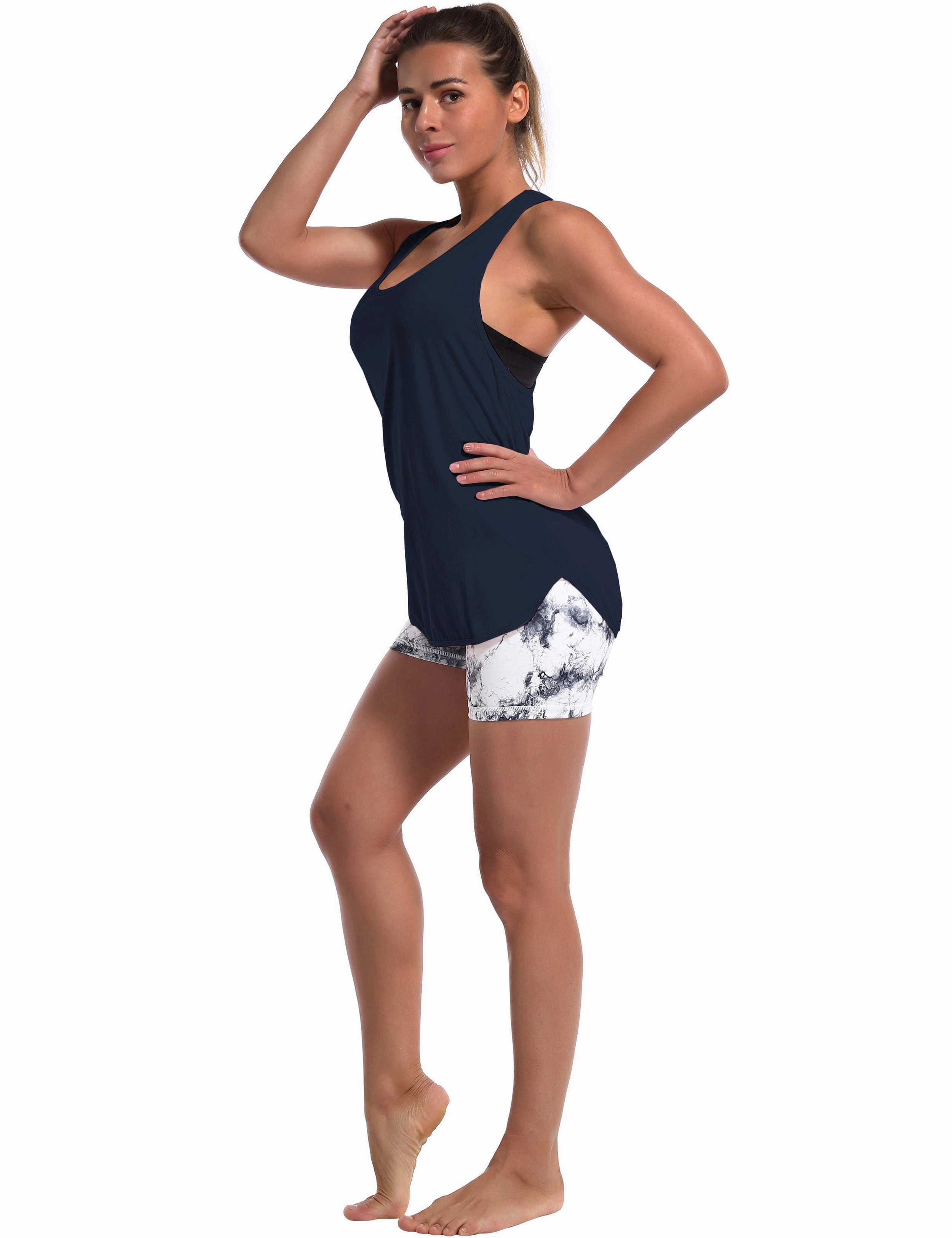 Loose Fit Racerback Tank Top darknavy_Biking