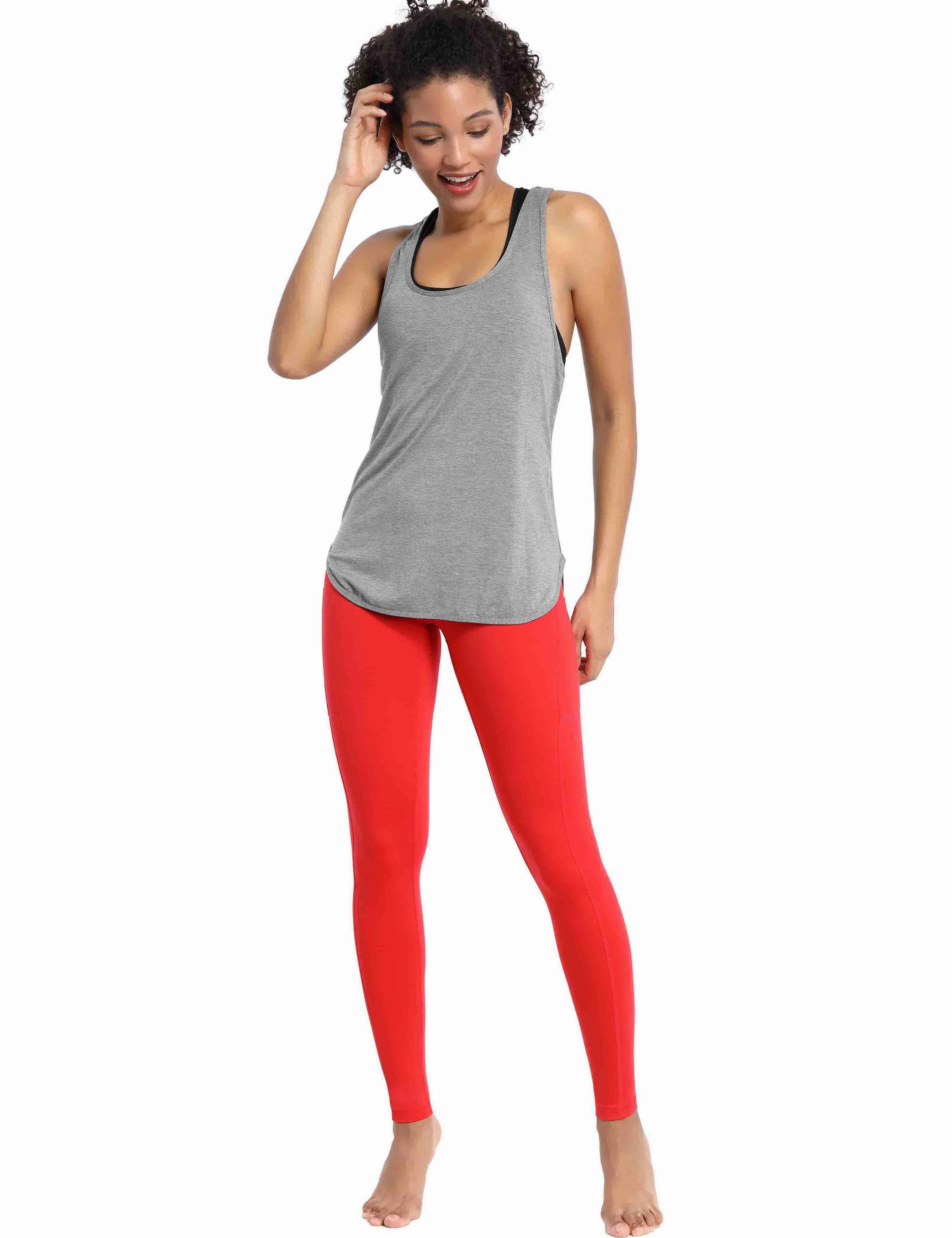 Loose Fit Racerback Tank Top heathergray_Pilates