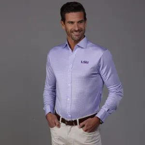 LSU Quattro Flex Dress Shirt with Semi-Spread Collar Lavender Houndstooth