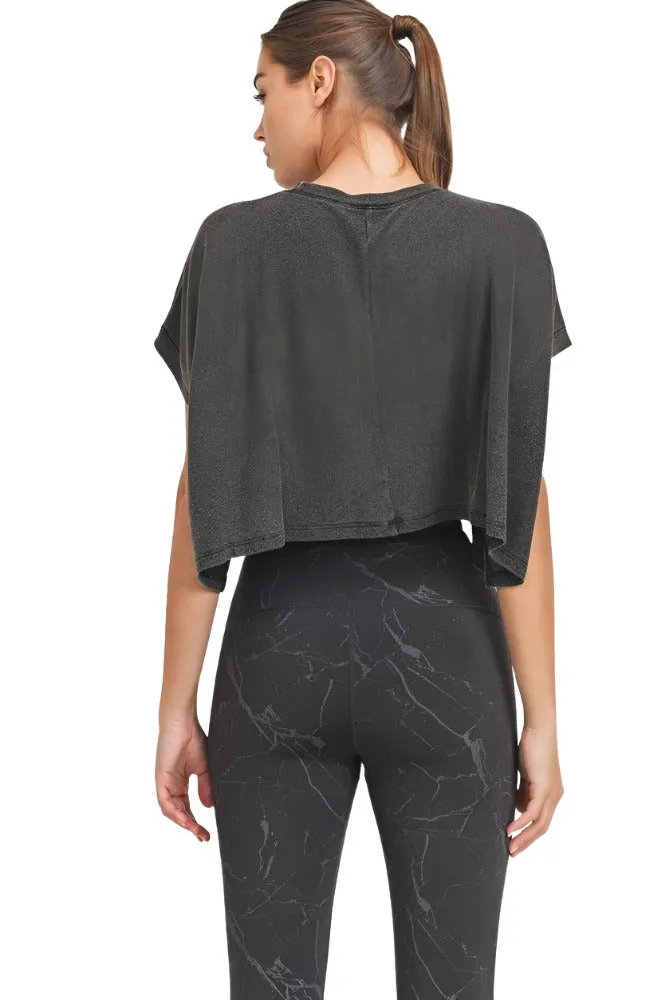Mono B Crop Mineral Wash Short Sleeve Pocket Top KT11734