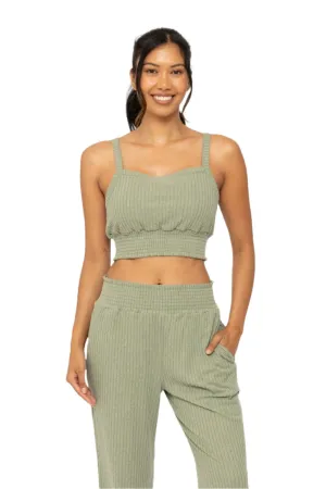Mono B Soft Ribbed Smocked Crop Top KT5019