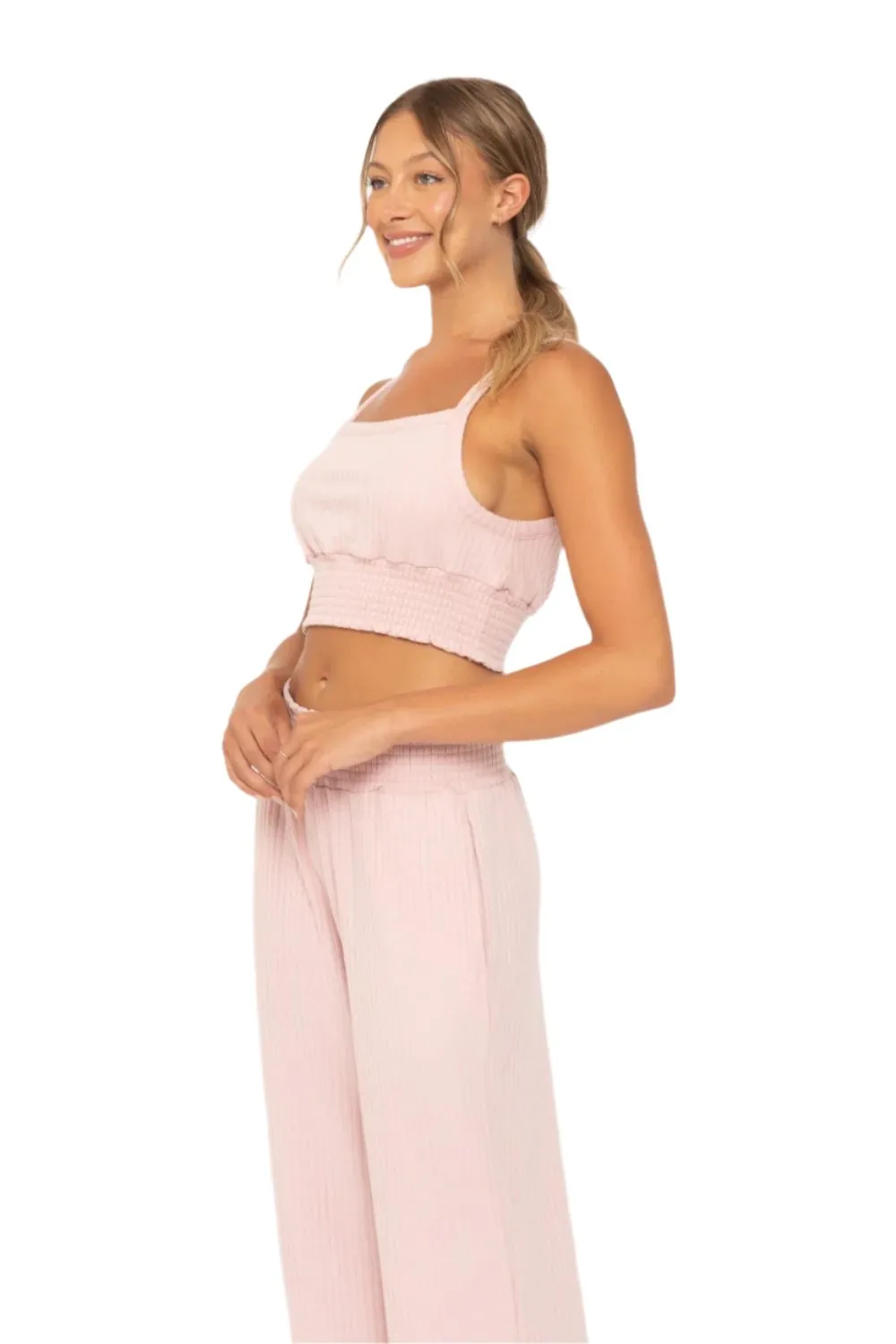 Mono B Soft Ribbed Smocked Crop Top KT5019