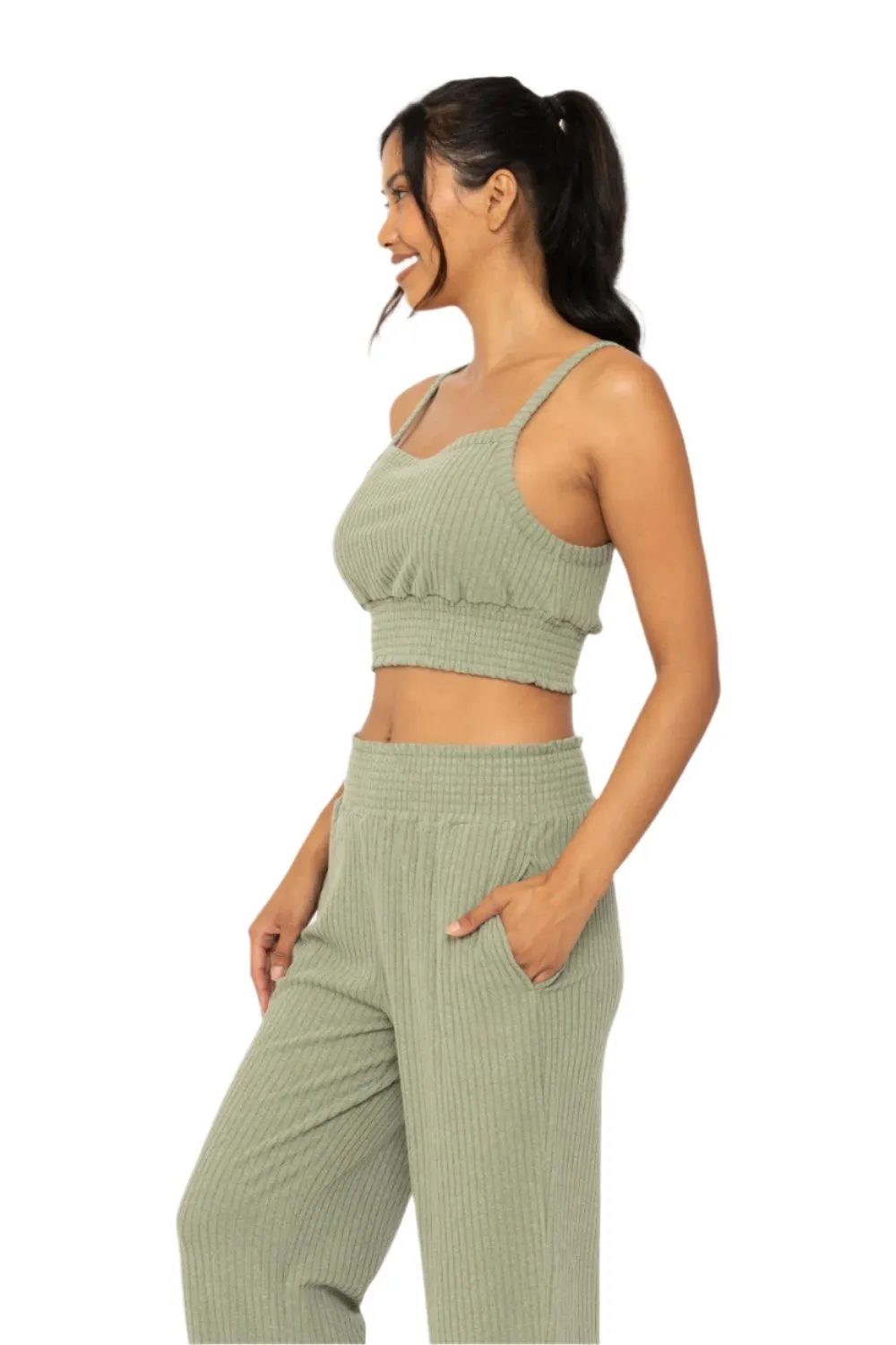Mono B Soft Ribbed Smocked Crop Top KT5019