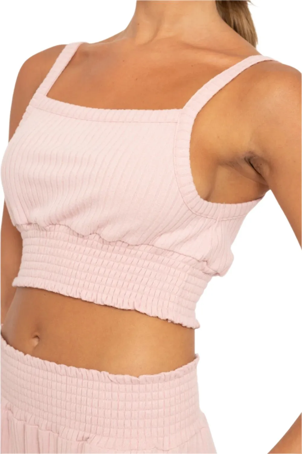 Mono B Soft Ribbed Smocked Crop Top KT5019