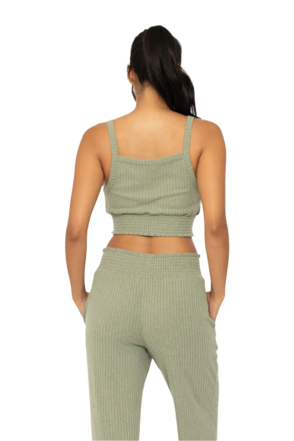Mono B Soft Ribbed Smocked Crop Top KT5019