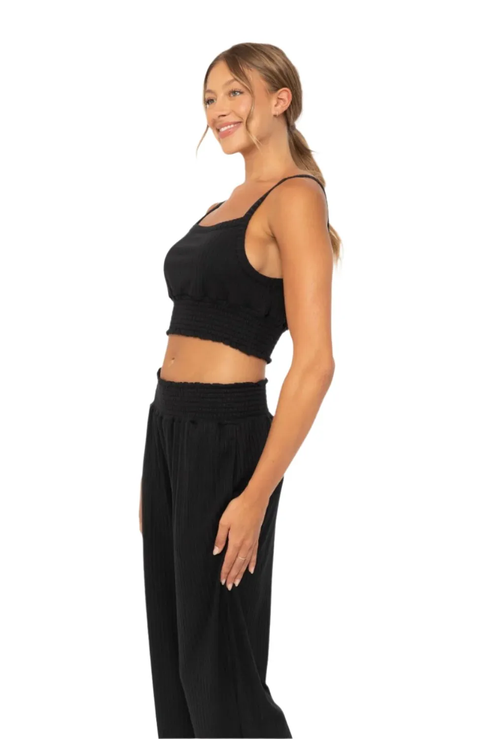 Mono B Soft Ribbed Smocked Crop Top KT5019
