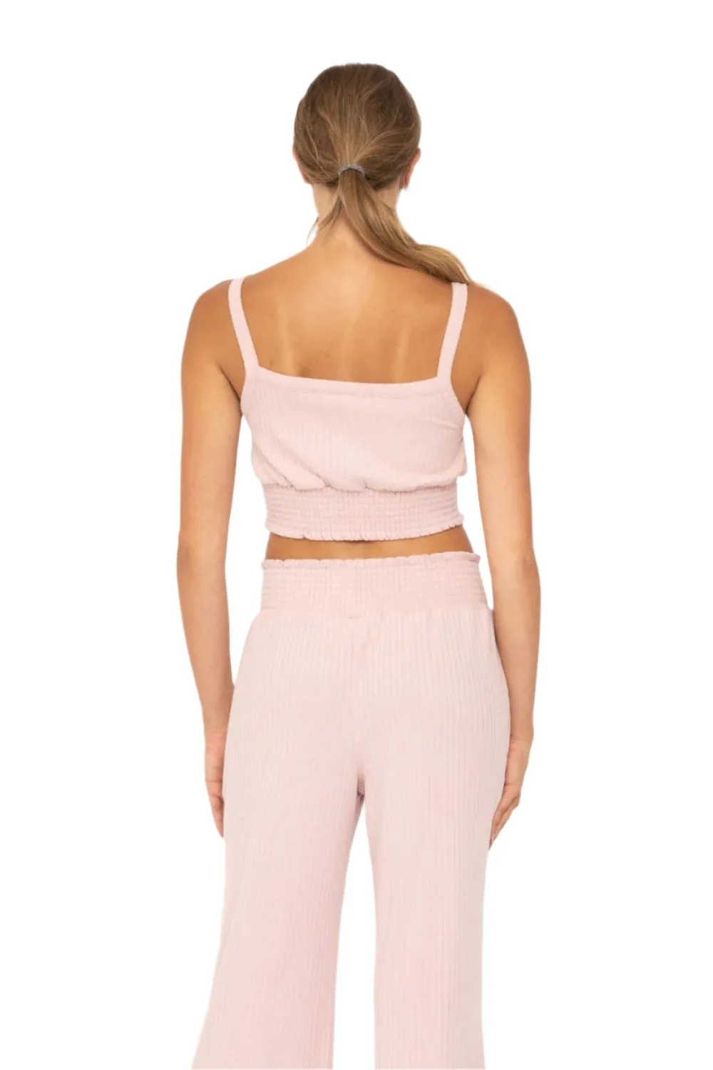 Mono B Soft Ribbed Smocked Crop Top KT5019