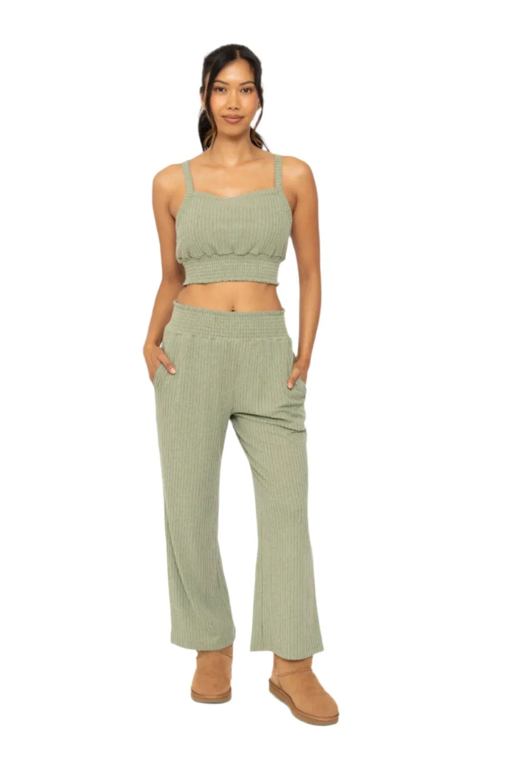 Mono B Soft Ribbed Smocked Crop Top KT5019