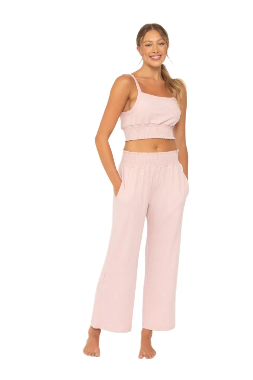 Mono B Soft Ribbed Smocked Crop Top KT5019