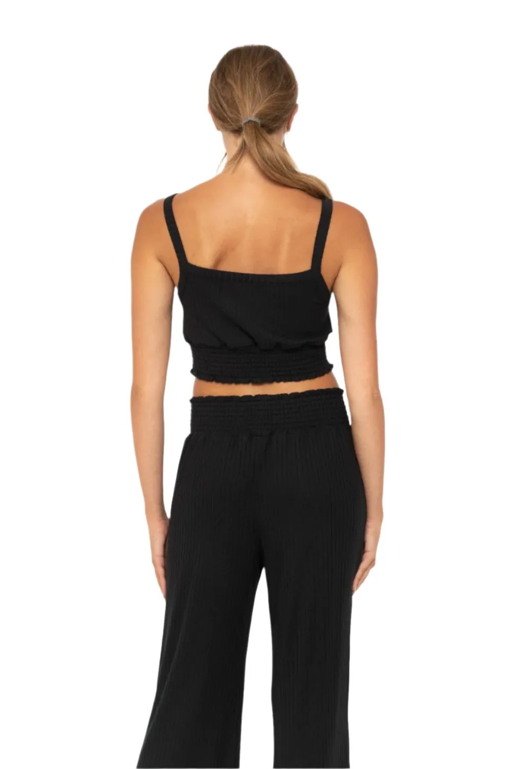 Mono B Soft Ribbed Smocked Crop Top KT5019