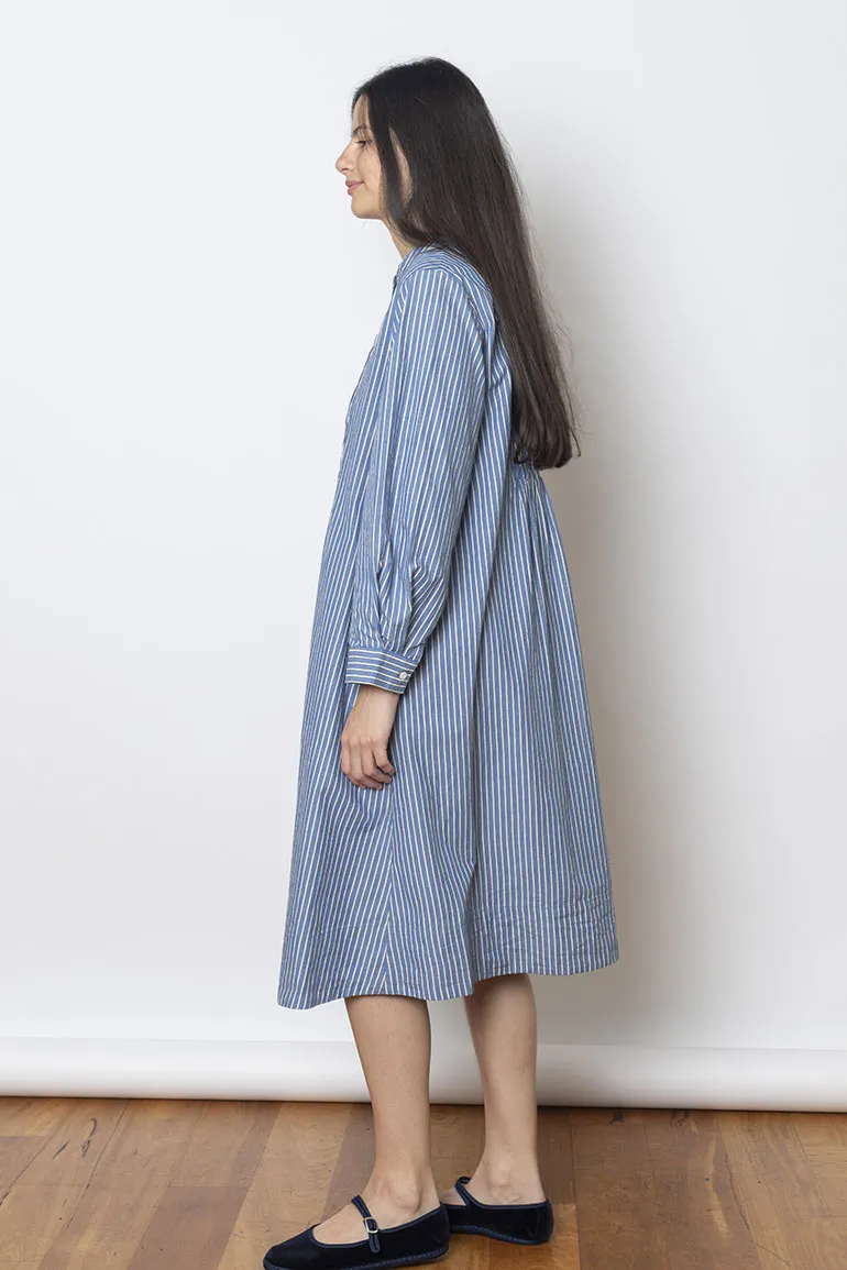 Pintuck Dash Stripe Cotton Dress - Chambray Blue