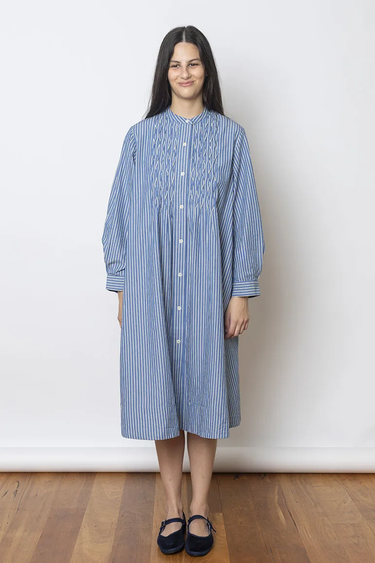 Pintuck Dash Stripe Cotton Dress - Chambray Blue