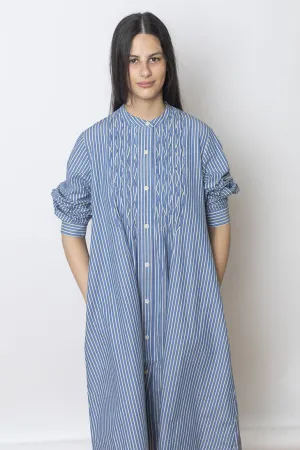 Pintuck Dash Stripe Cotton Dress - Chambray Blue