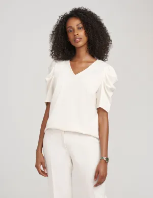Pleat Sleeve V-Neck Top- Sale