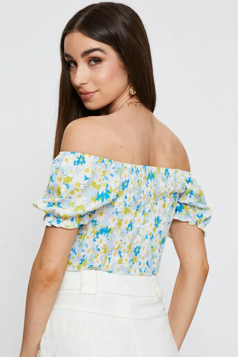 Print Crop Top Short Sleeve Sweetheart