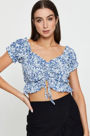 Print Crop Top Short Sleeve Tie Up