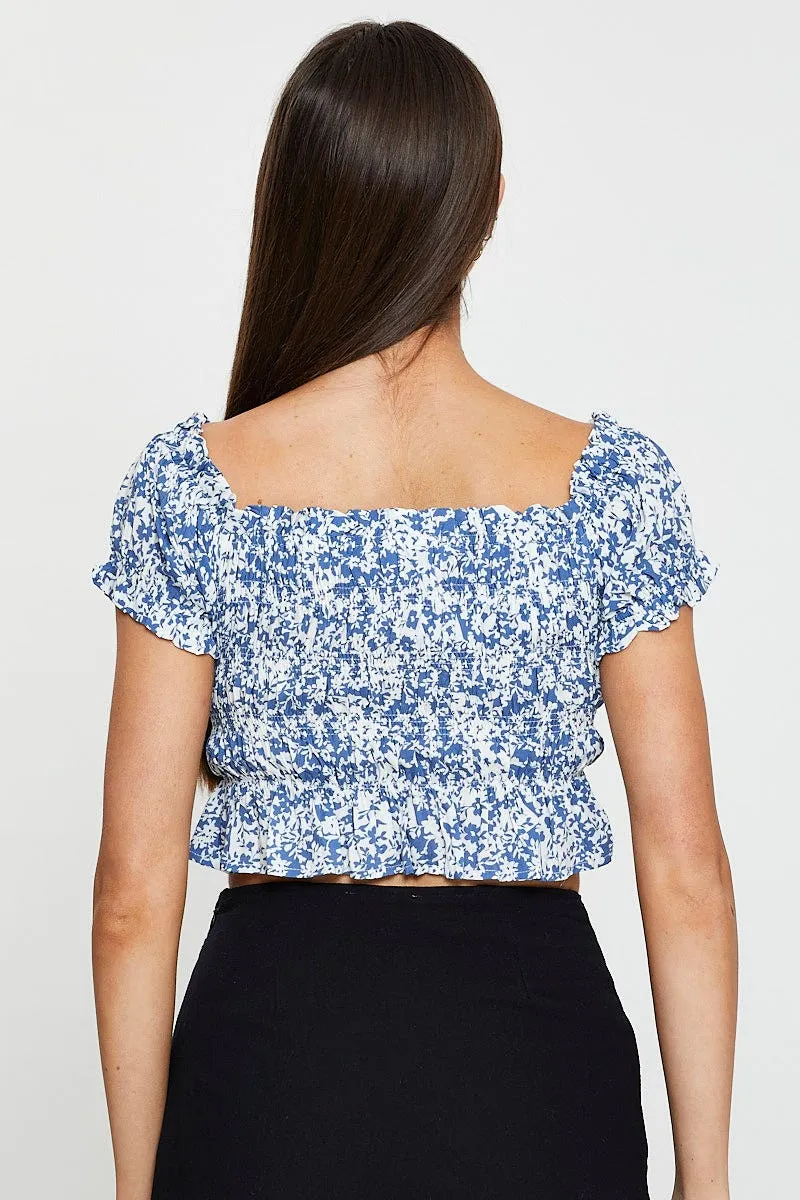 Print Crop Top Short Sleeve Tie Up