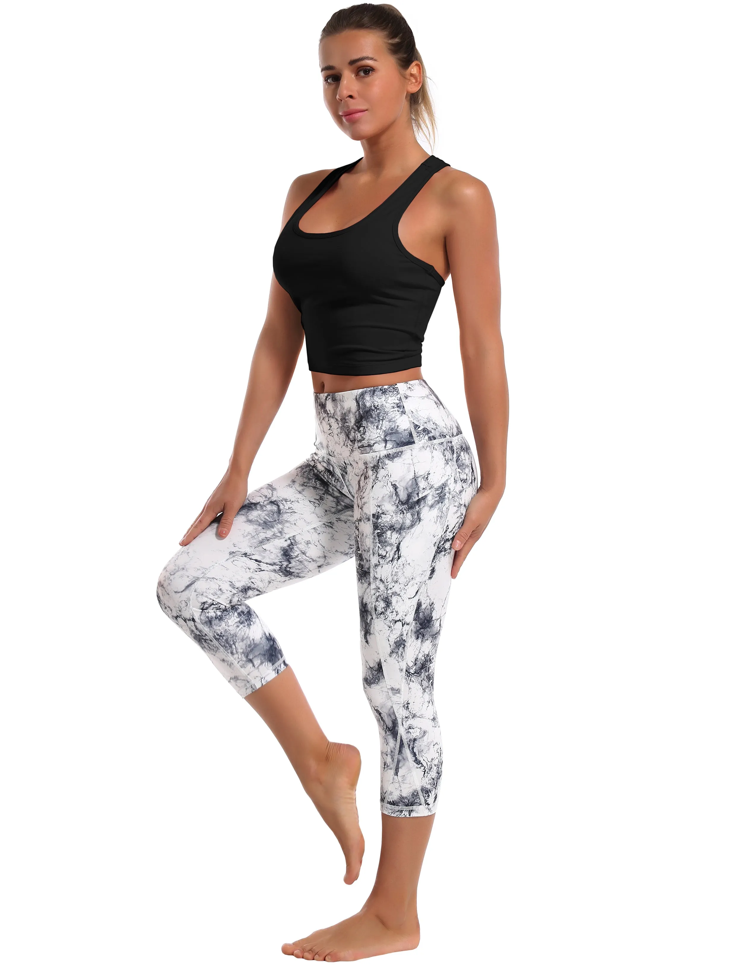 Racerback Athletic Crop Tank Tops black_Plus Size