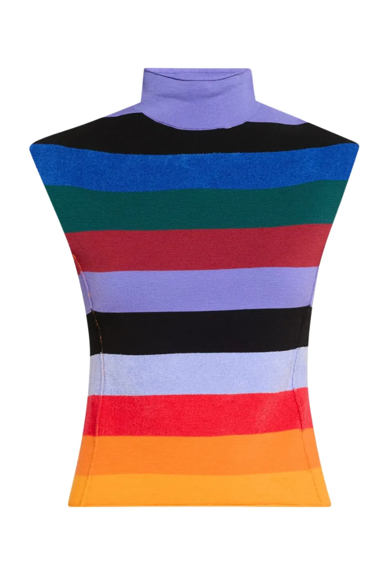 Rainbow Striped Mock Neck Top