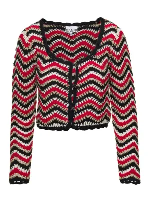 Red Crochet Cardigan In Organic Cotton