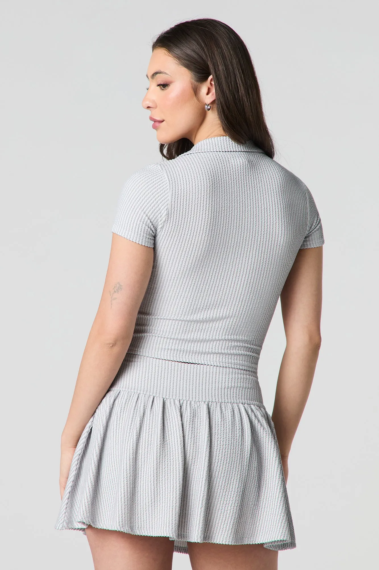 Ribbed Knit Collared Crop Top