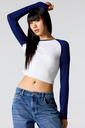 Ribbed Raglan Long Sleeve Crop Top