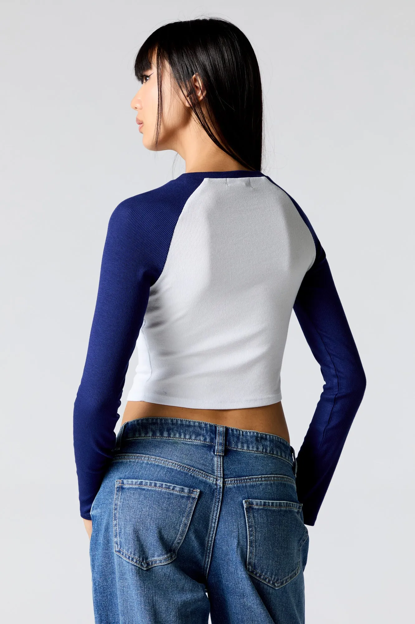 Ribbed Raglan Long Sleeve Crop Top