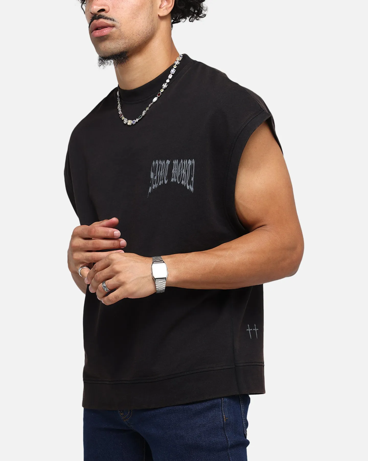 Saint Morta Vill Park Cut Off Sweater Vintage Black