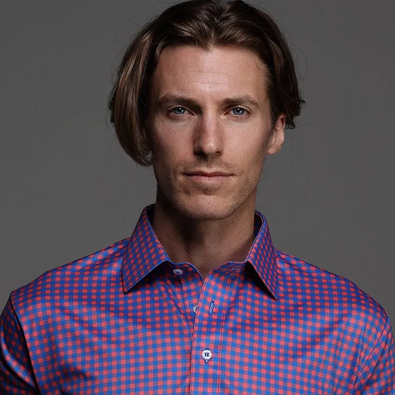 Semi-Spread Collar Polo Tribeca Red and Blue Gingham