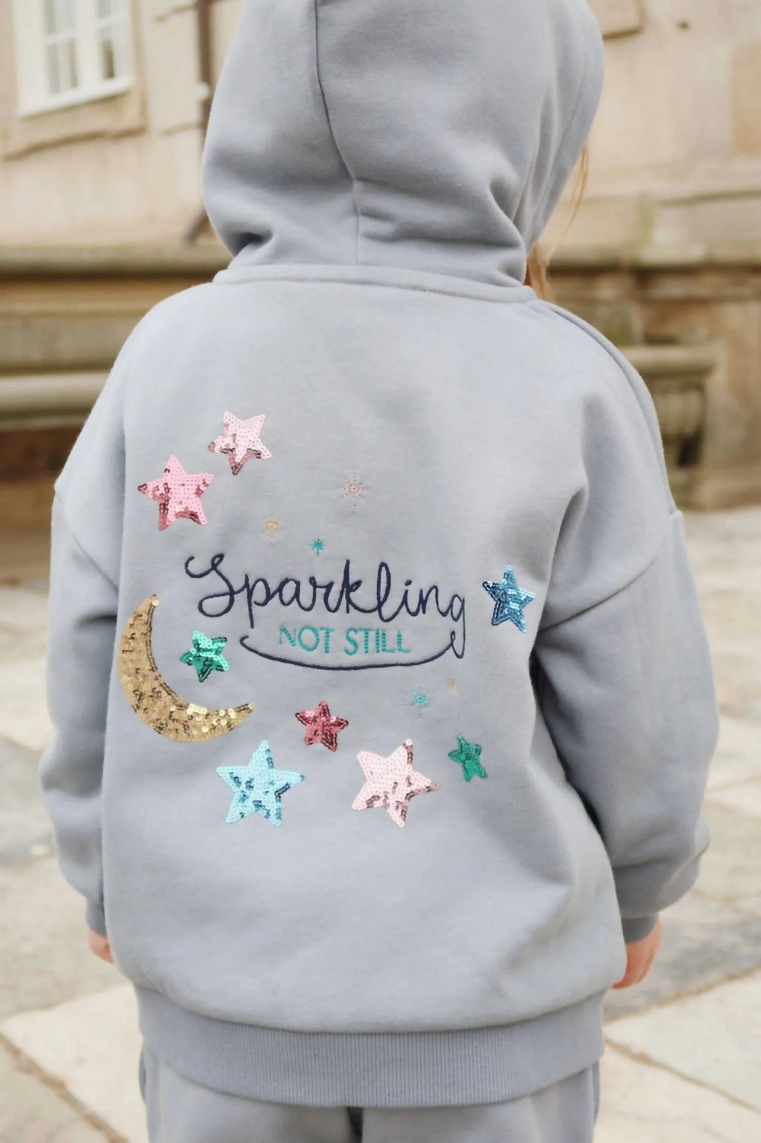Sequin Zip-Up Hoodie In Grey