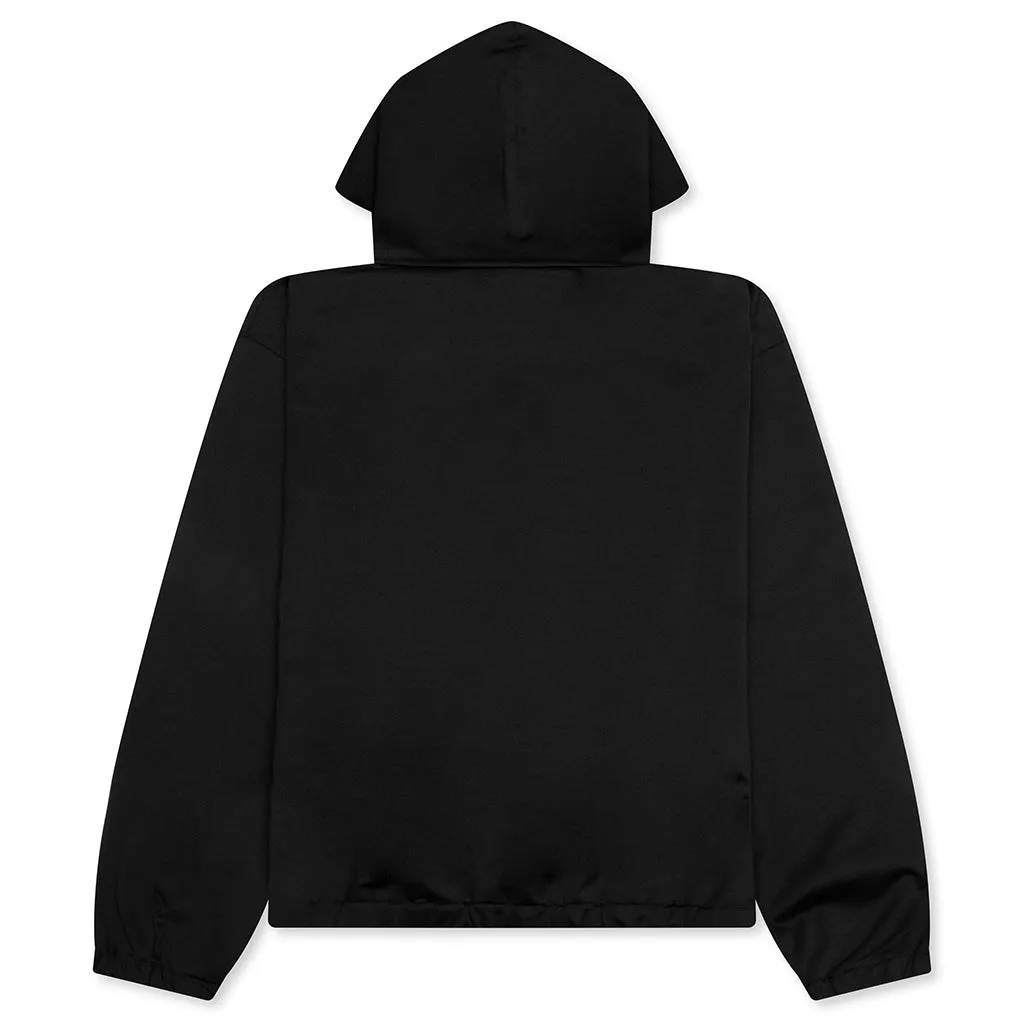 Shiny Cotton Jersey Technical Hooded Sweatshirt - Black