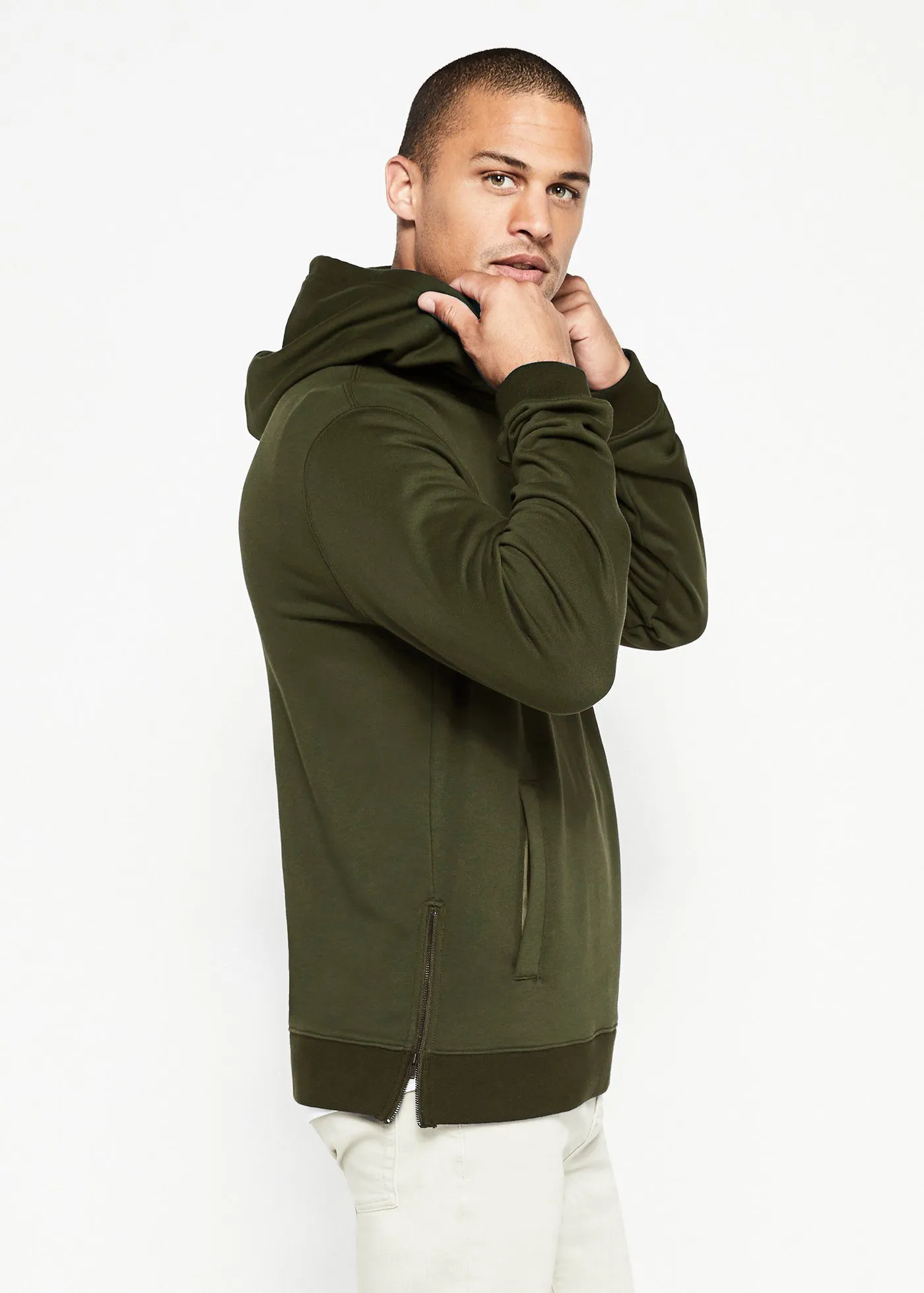Side Zip Hoodie | Olive