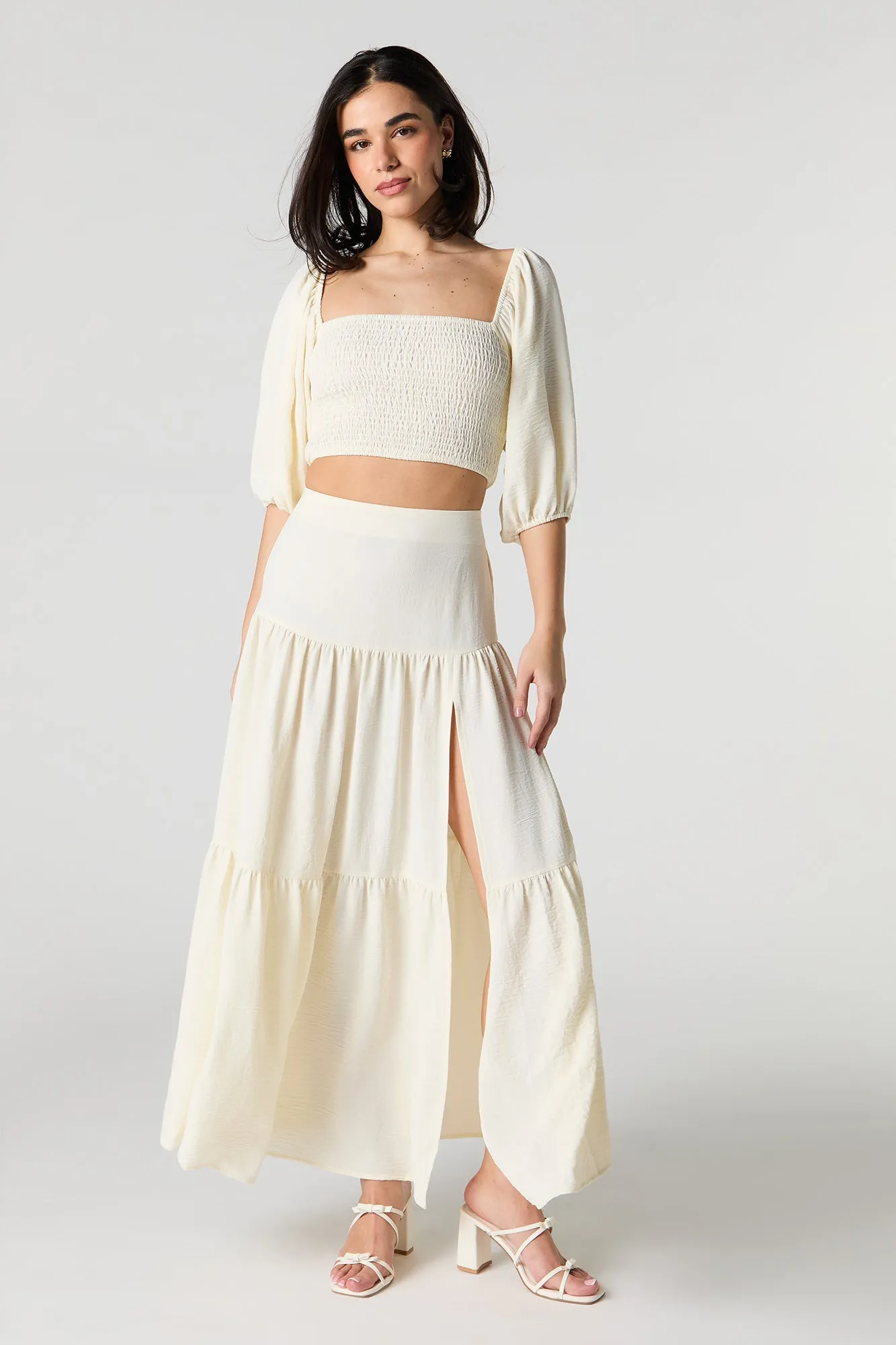 Smocked Puff Sleeve Crop Top