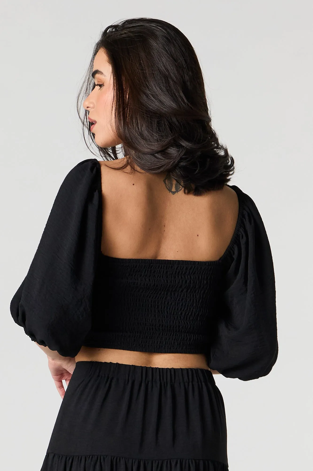 Smocked Puff Sleeve Crop Top