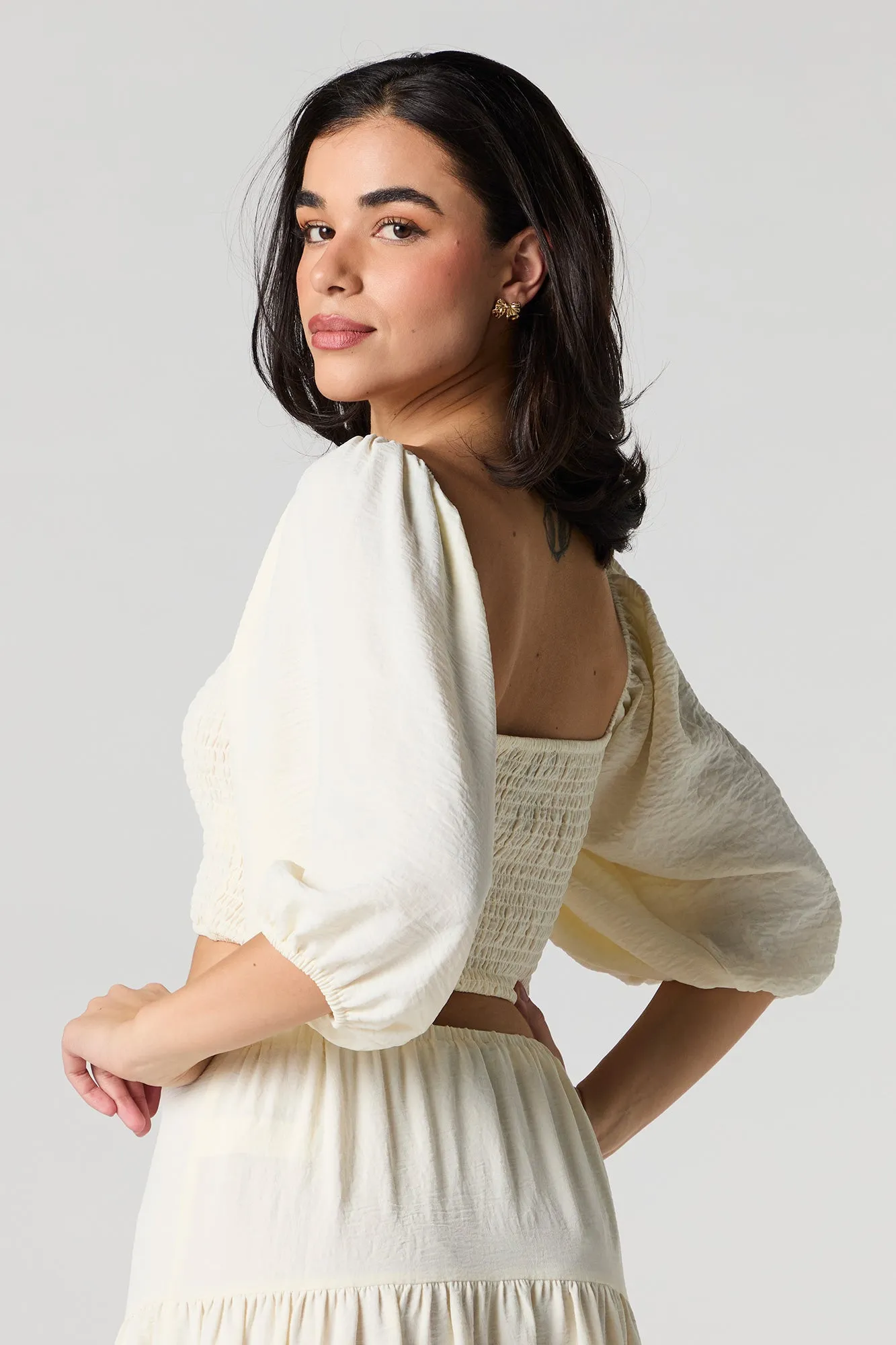 Smocked Puff Sleeve Crop Top