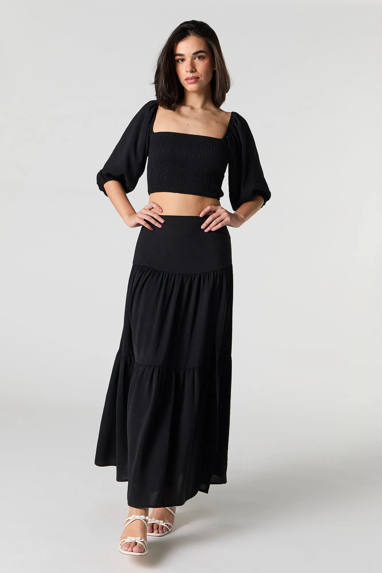 Smocked Puff Sleeve Crop Top